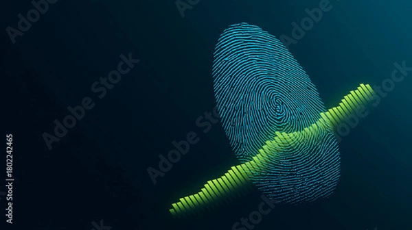 Fototapeta Green Growth Bar Chart on Fingerprint Shape Against Black Background