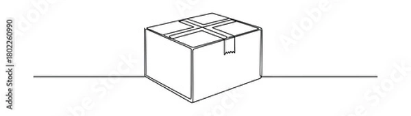 Obraz Continuous Line Drawing of Box with Tape on White Background, Minimalist Art