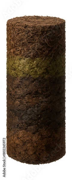 Obraz Peat core sample showing layered decomposed organic material.