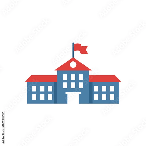 Fototapeta School building with red roof stands proudly against a white backdrop, symbolizing education and community with its simple, clean lines and inviting appearance.