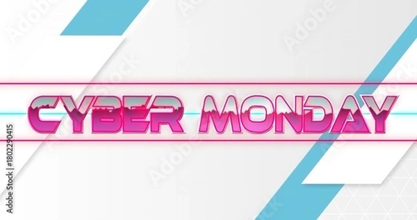 Fototapeta Displaying glossy pink CYBER MONDAY text centering on digital banner, with cyan glow line