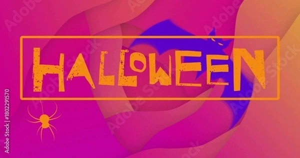 Obraz Showing centered Halloween banner on gradient backdrop, with orange frame, grungy HALLOWEEN, spider