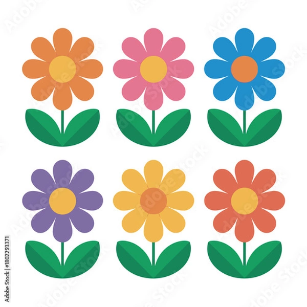 Fototapeta Colorful flower icon set with bright floral elements for spring and summer designs