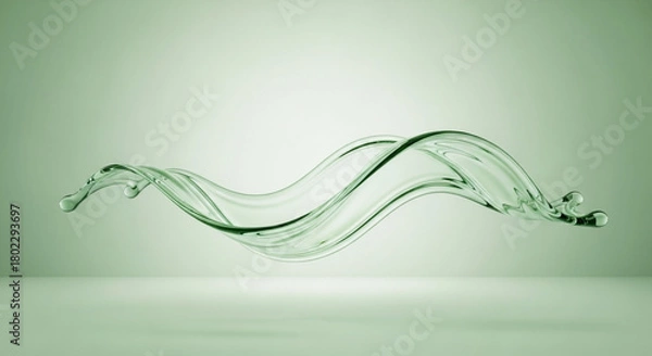 Fototapeta A dynamic splash of clear liquid in a fluid wave motion, isolated on white background