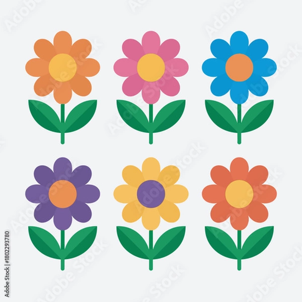 Fototapeta Colorful vector flower set illustration for spring and summer design
