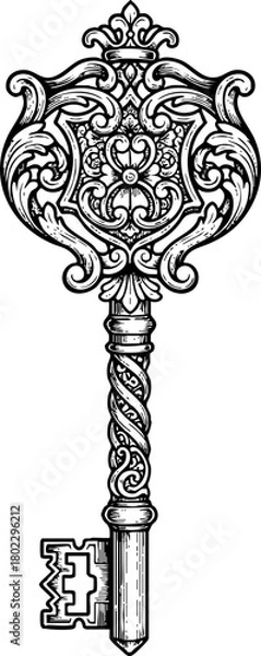 Obraz Ornate antique key illustration vintage access object