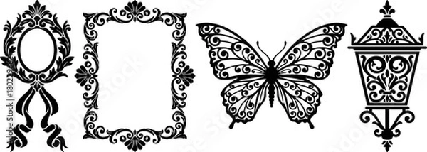 Obraz Ornate Decorative Elements Black and White Ornaments