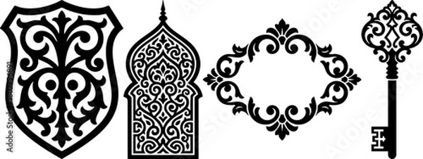 Obraz Elegant ornamental crest dome frame and ornate key decorative elements