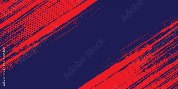 Obraz Abstract red grunge with halftone on blue background. Vector dots glitter or halftone effect. Modern grunge sport style.