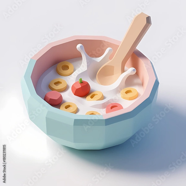 Obraz Low Poly Clay Model Breakfast Cereal Isometric Top View.