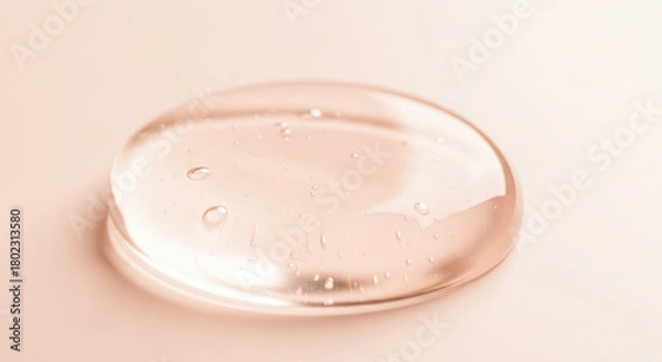 Fototapeta Clear gel drop with tiny air bubbles on a soft pink surface