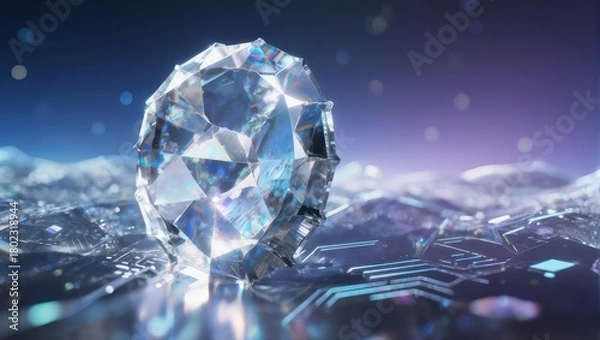 Fototapeta Abstract Crystal Sphere on Circuit Board - Futuristic Technology Concept.