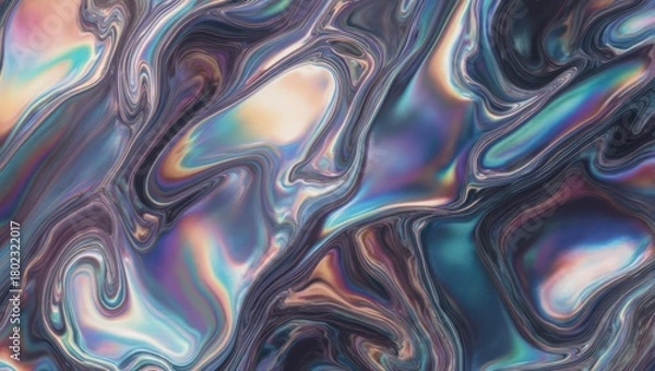 Fototapeta Abstract Iridescent Fluid Art - Mesmerizing Swirls and Colorful Reflections.