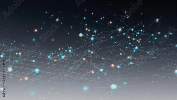 Fototapeta Abstract Network of Connected Nodes with Glowing Lights.