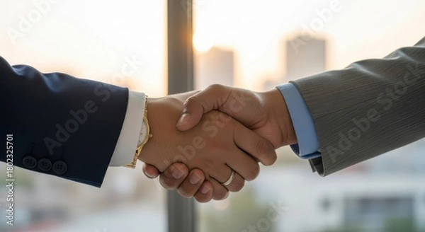 Fototapeta Business negotiation success corporate office image of handshake professional environment close-up view collaboration concept