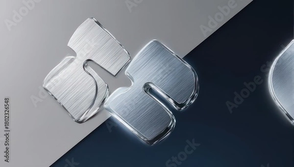 Fototapeta Abstract 3D rendered metallic glass symbol on a modern split background.