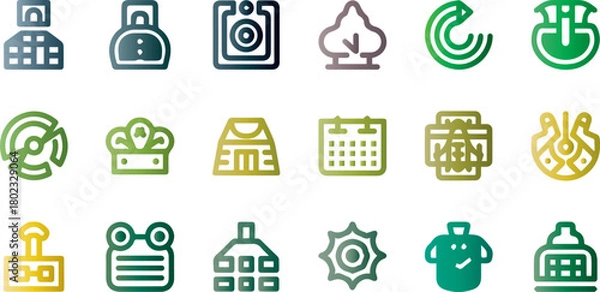 Fototapeta Collection of stylized glyphs representing diverse abstract concepts