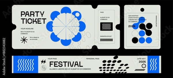 Fototapeta Control ticket bracelets for events, disco, festival, fan zone, party, staff. Vector mockup of a festival bracelet in a futuristic style.	
