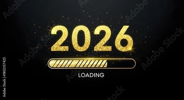 Obraz Golden 2026 loading bar with sparkling particles on black background