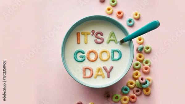 Obraz Colorful Cereal Message in Milk Bowl