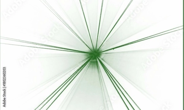 Fototapeta Abstract green light burst emanating from a central point on white space