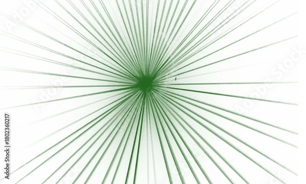 Fototapeta Green light rays radiating outward from a central point on white