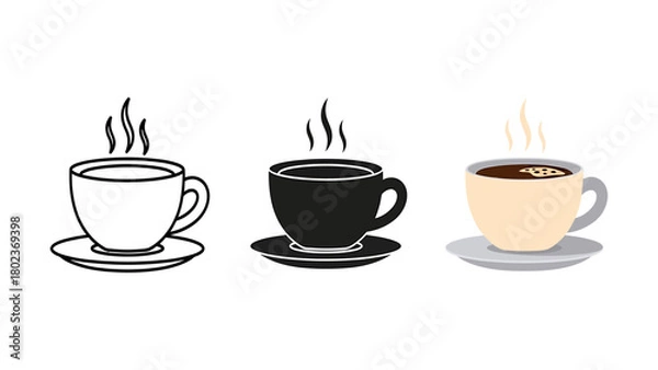 Fototapeta Set of coffee cup icons simple line and flat vector design isolated on white background