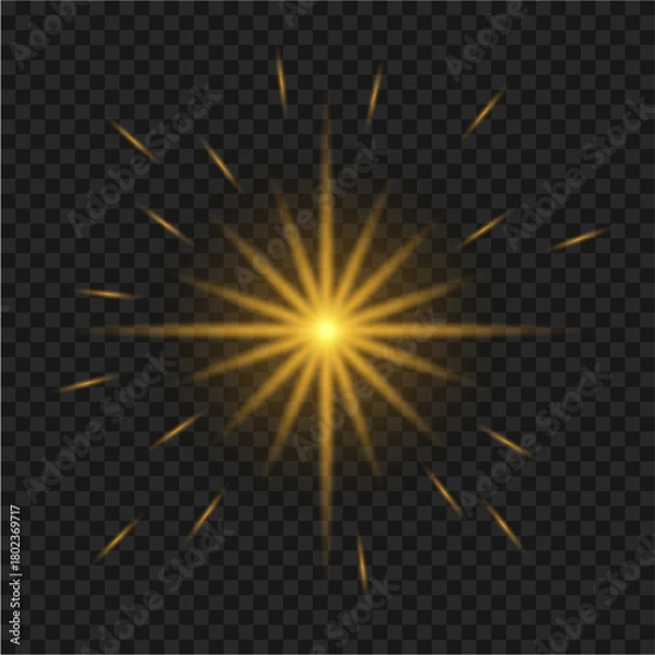 Obraz Golden Star Shining Glow Vector on Transparent Background. PNG
