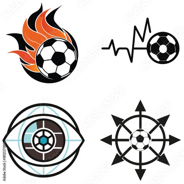 Fototapeta Set of soccer ball icons creative vector logo design elements isolated on white background