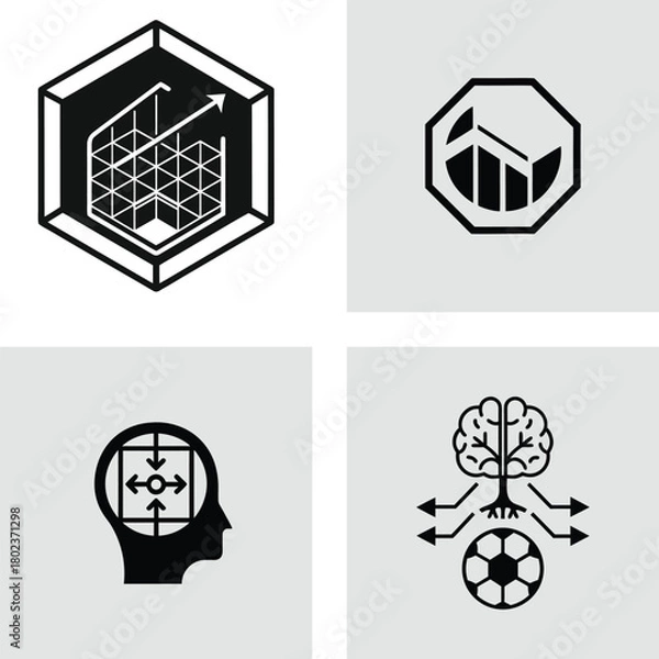 Fototapeta Set of abstract vector icons minimalist glyph design elements for business and technology isolated on a gray background