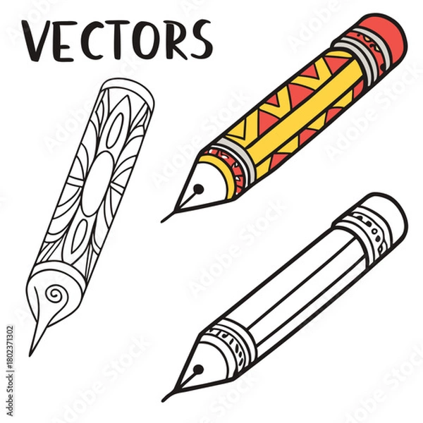 Obraz  Decorative Fountain Pen Vector Illustration Set