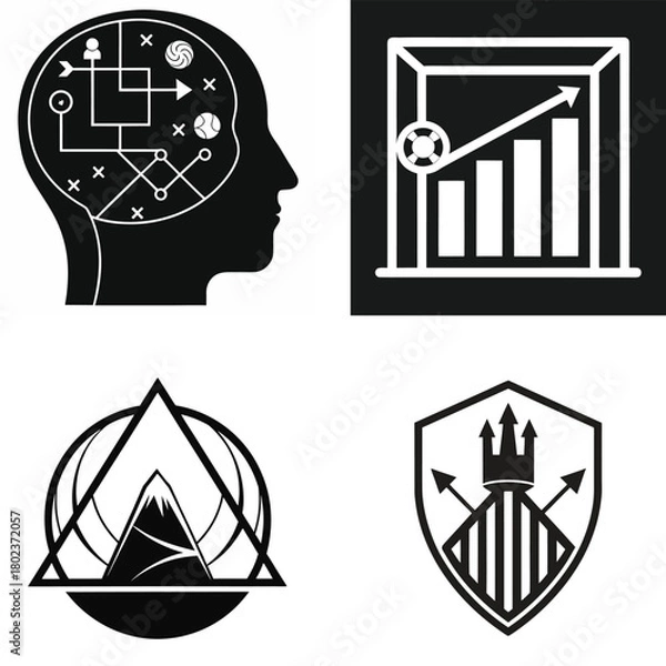 Fototapeta Set of business strategy icons flat vector design elements for business and finance presentations isolated on white background