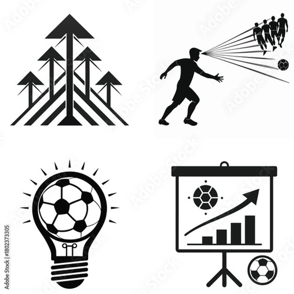 Fototapeta Set of soccer strategy icons vector illustration of football planning and tactics isolated on white background