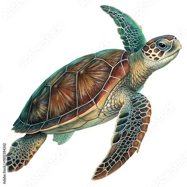 Fototapeta Sea Turtle Swimming Gracefully Against a Background Keywords: sea turtle, marine life isolated on a transparent background