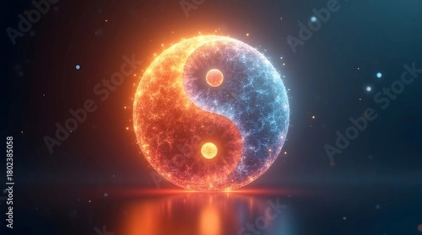 Obraz Harmonious balance with vibrant yin yang symbol glowing with energy for wellness concepts and spiritual designs