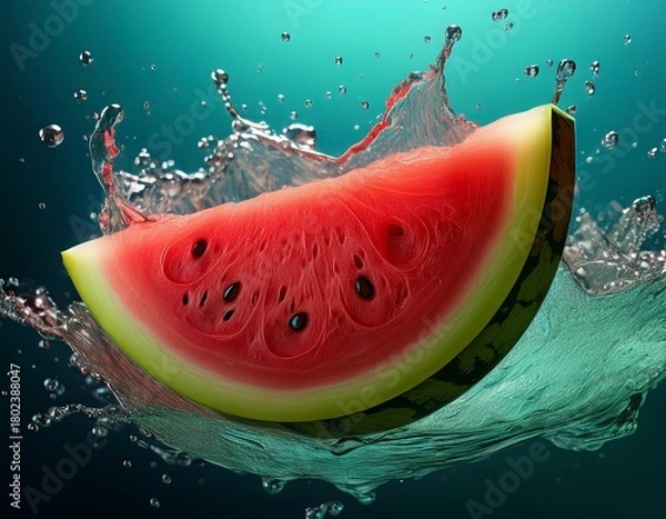 Obraz refreshing watermelon slice with water splash