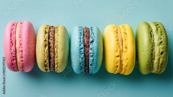 Obraz colorful macaroons on wooden background