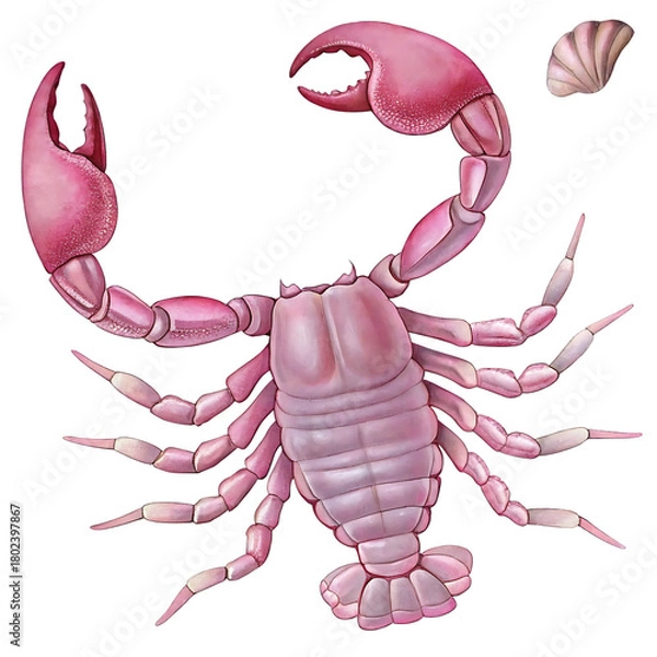 Fototapeta Pink Scorpion with Raised Claw and Tail on Background arthropod arachnid isolated on a transparent background