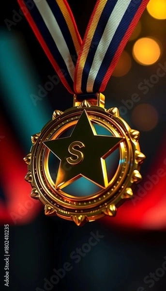 Obraz A gleaming medal with a star cutout, marking a significant success,  medal,  prize
