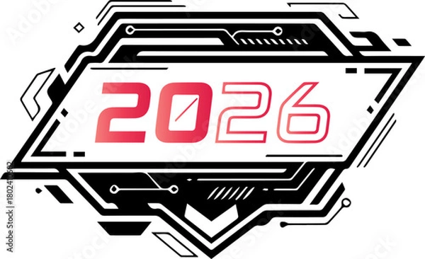 Fototapeta Bold futuristic 2026 graphic with a vibrant red gradient on black backdrop