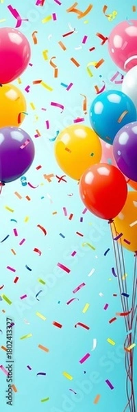 Fototapeta Joyful celebration with colorful balloons and confetti, festive atmosphere,  bright,  treats