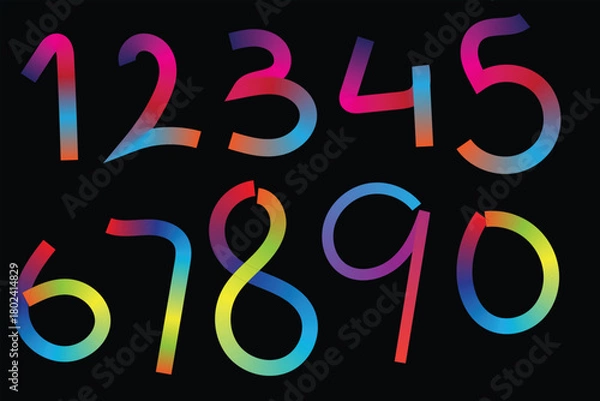 Fototapeta Colorful Gradient Number Set on Black Background – Vibrant Abstract Numeric Design