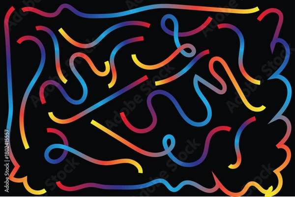 Fototapeta Vibrant Neon Abstract Lines on Black Background – Colorful Curved Wave Pattern Design