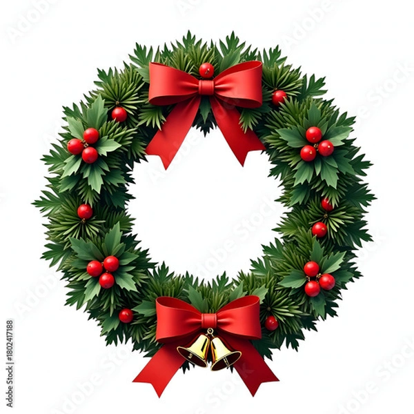 Obraz christmas wreath with red ribbon and bow