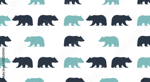 Obraz Seamless pattern featuring silhouettes of bears in varying shades of blue and gray against a clean white background, creating a playful and natural design.