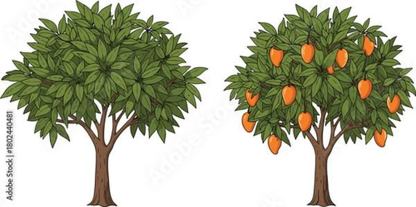 Obraz Fruit tree and non-fruit tree comparison, nature contrast, seasonal growth, agriculture concept, orchard productivity, botanical diversity, flat vector illustration