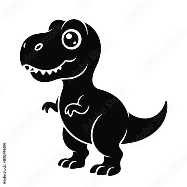 Fototapeta Illustration of a cute black dinosaur with a happy expression, isolated on, perfect for childrens books, stickers, and educational materials