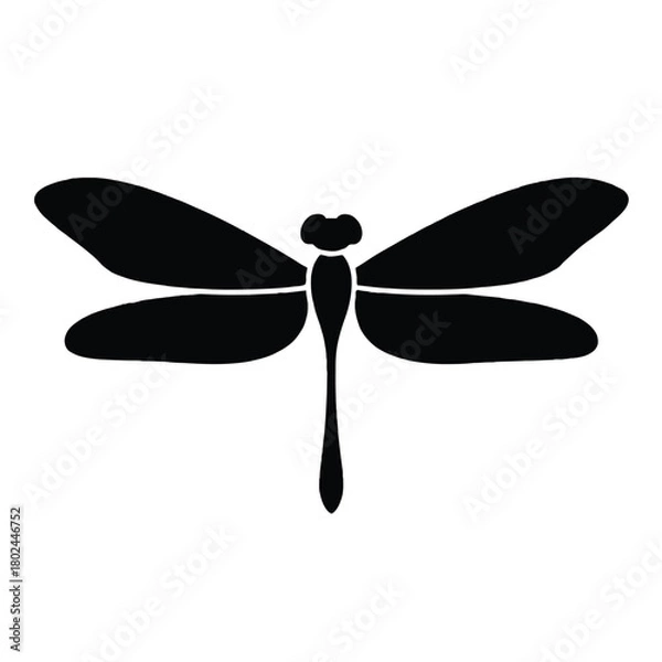 Fototapeta Silhouette of a dragonfly with intricate wings, isolated on the design is simple yet elegant, showcasing the dragonflys unique form and grace
