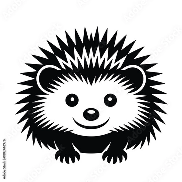 Fototapeta Cute hedgehog face with spiky fur and a smiling expression, a charming animal illustration, isolated on