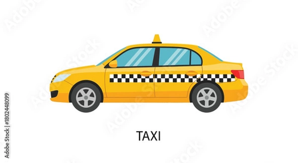 Obraz A brightly colored yellow taxi car illustration with a checkered pattern